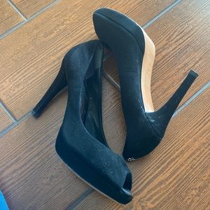 Coach black suede platform heel peep toe size 8